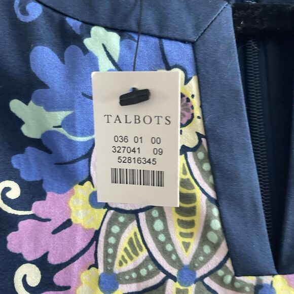 Talbots Shift Dress Womens 6 Blue Paisley Sleeveless Split Neck Cotton NWT - Picture 5 of 11